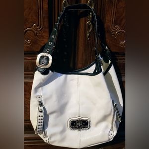 White & Black patent leather Kathy Van Zeeland hobo bag